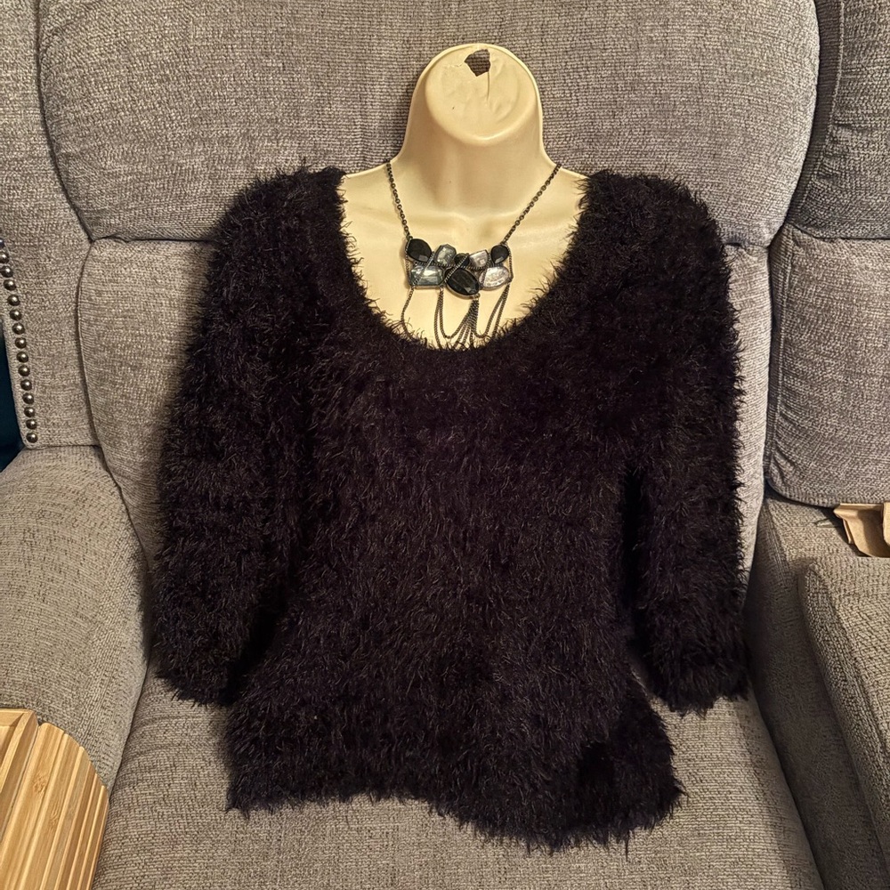 BONGO Black Fuzzy V-Neck Sweater
